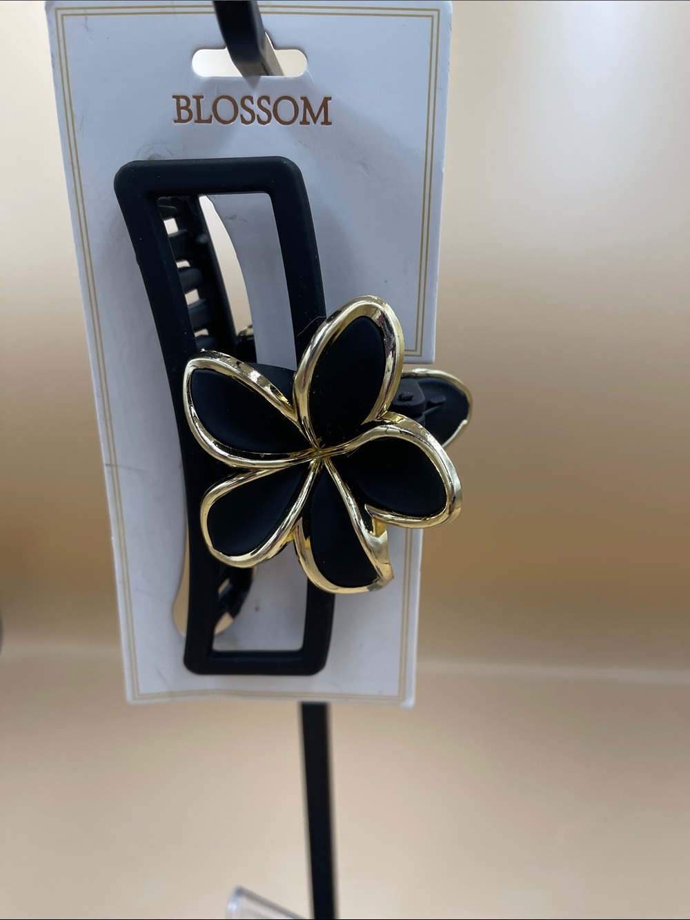 Blossom Black Floral Hair Clip with Gold Trim